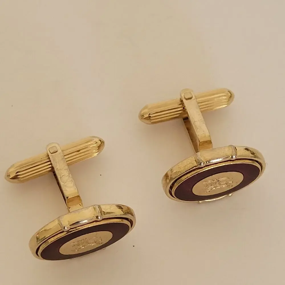 Burberry Cufflinks Set Gold Purple Tone Logo Vintage Square Hallmark Retro
